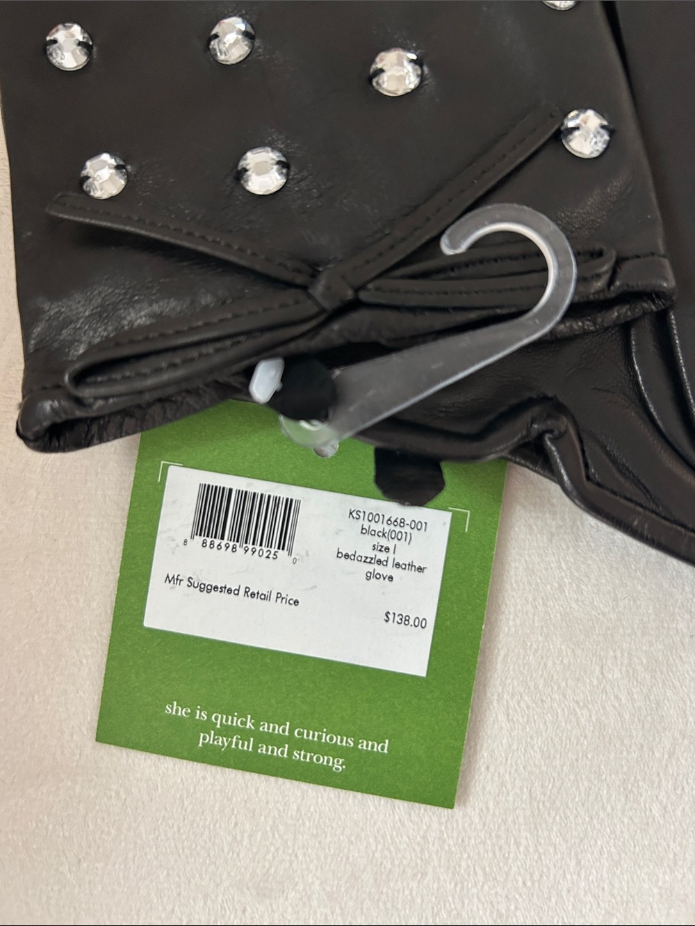 kate spade Black Leather Gloves with Crystal Studs - Picture 2 of 2